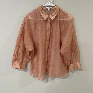 Vero Moda Pink Blutton Up Sheer Polka Dot Pattern Blouse Women's Size Medium